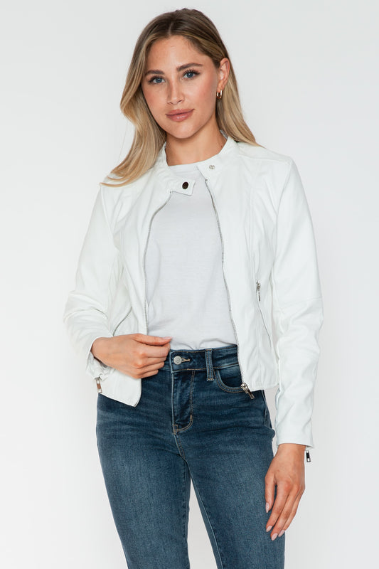 SNOBBISH - White Vegan Leather Moto Jacket