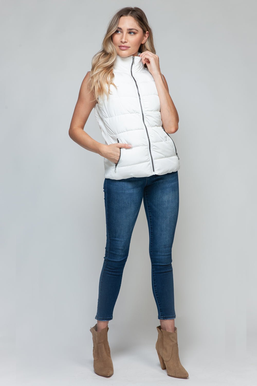 SNOBBISH - White Zip Up Turtleneck Vest with Pockets