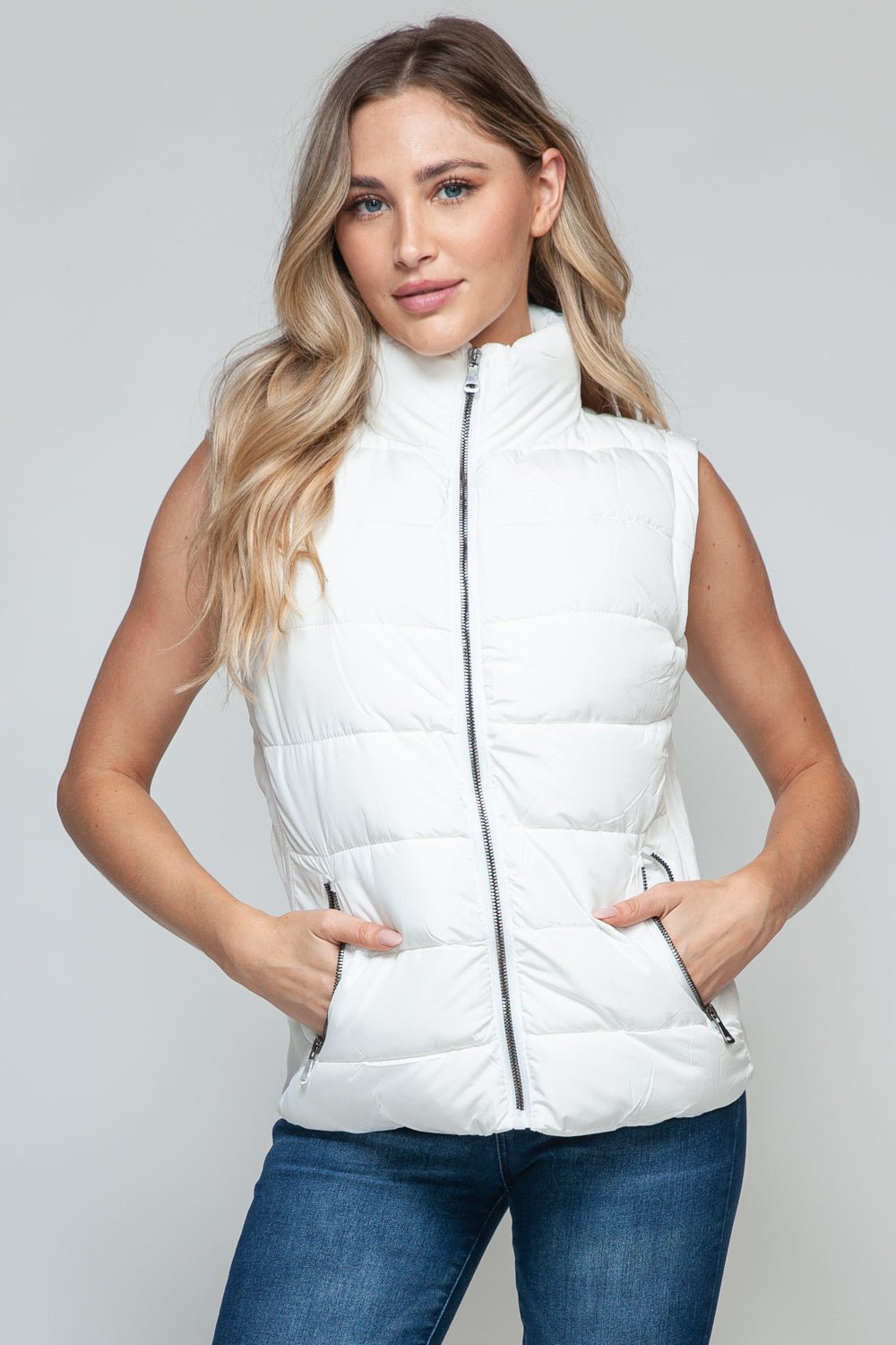 SNOBBISH - White Zip Up Turtleneck Vest with Pockets