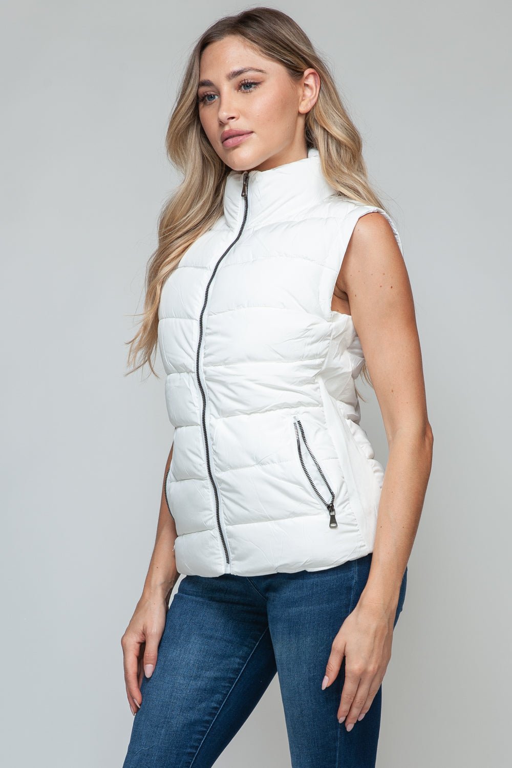 SNOBBISH - White Zip Up Turtleneck Vest with Pockets