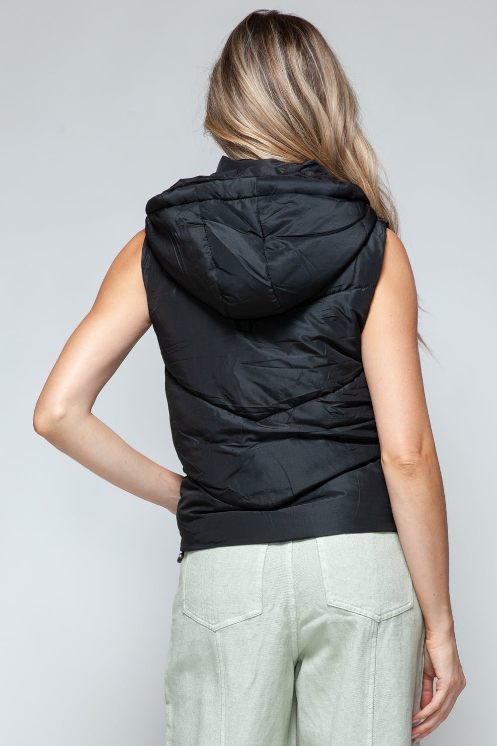 SNOBBISH - Zip Up Quilted Hooded Vest in Black