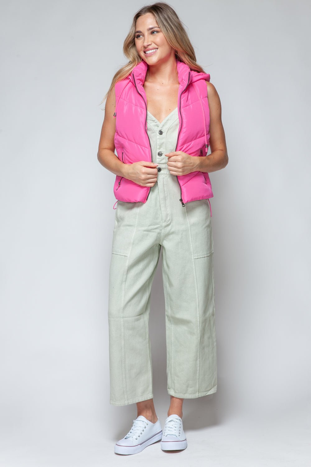 SNOBBISH - Zip Up Quilted Hooded Vest in Pink