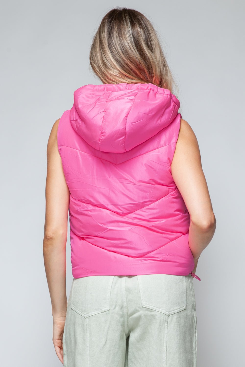 SNOBBISH - Zip Up Quilted Hooded Vest in Pink