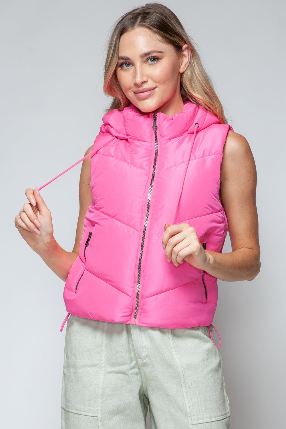 SNOBBISH - Zip Up Quilted Hooded Vest in Pink