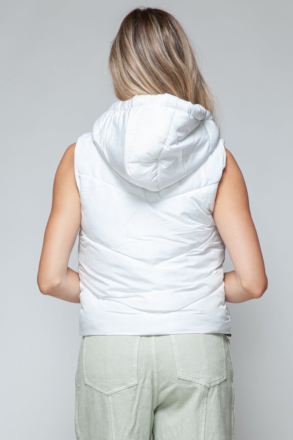 SNOBBISH - Zip Up Quilted Hooded Vest in White