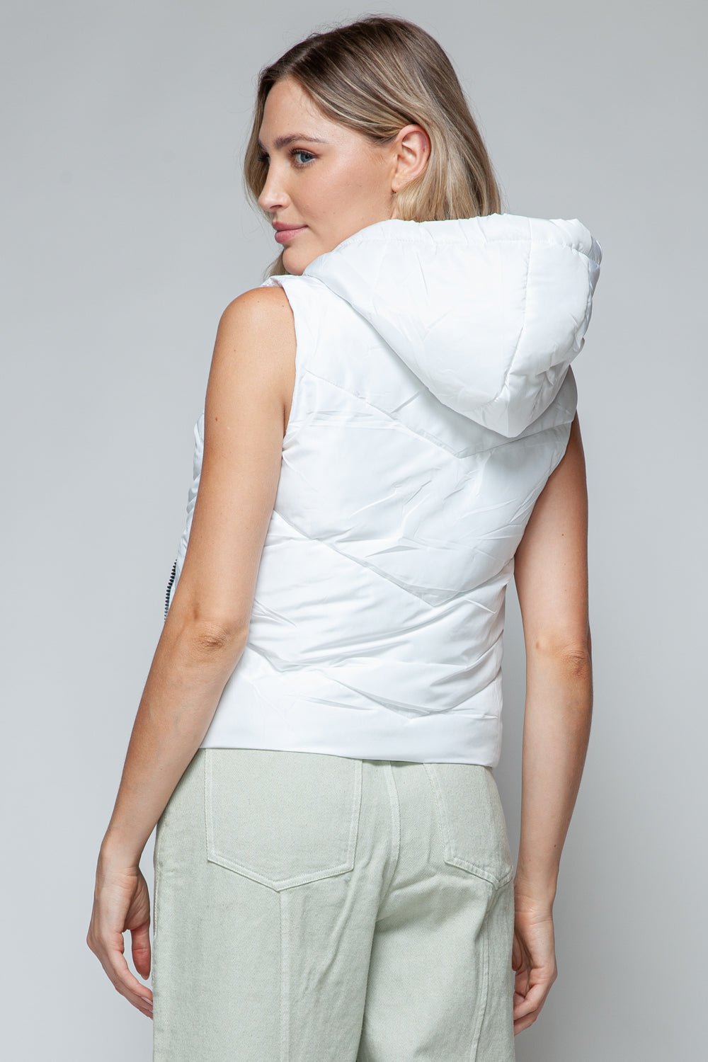 SNOBBISH - Zip Up Quilted Hooded Vest in White