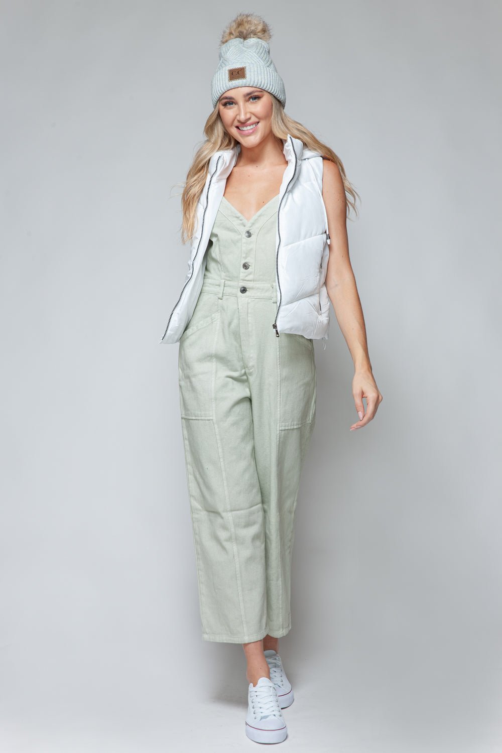 SNOBBISH - Zip Up Quilted Hooded Vest in White