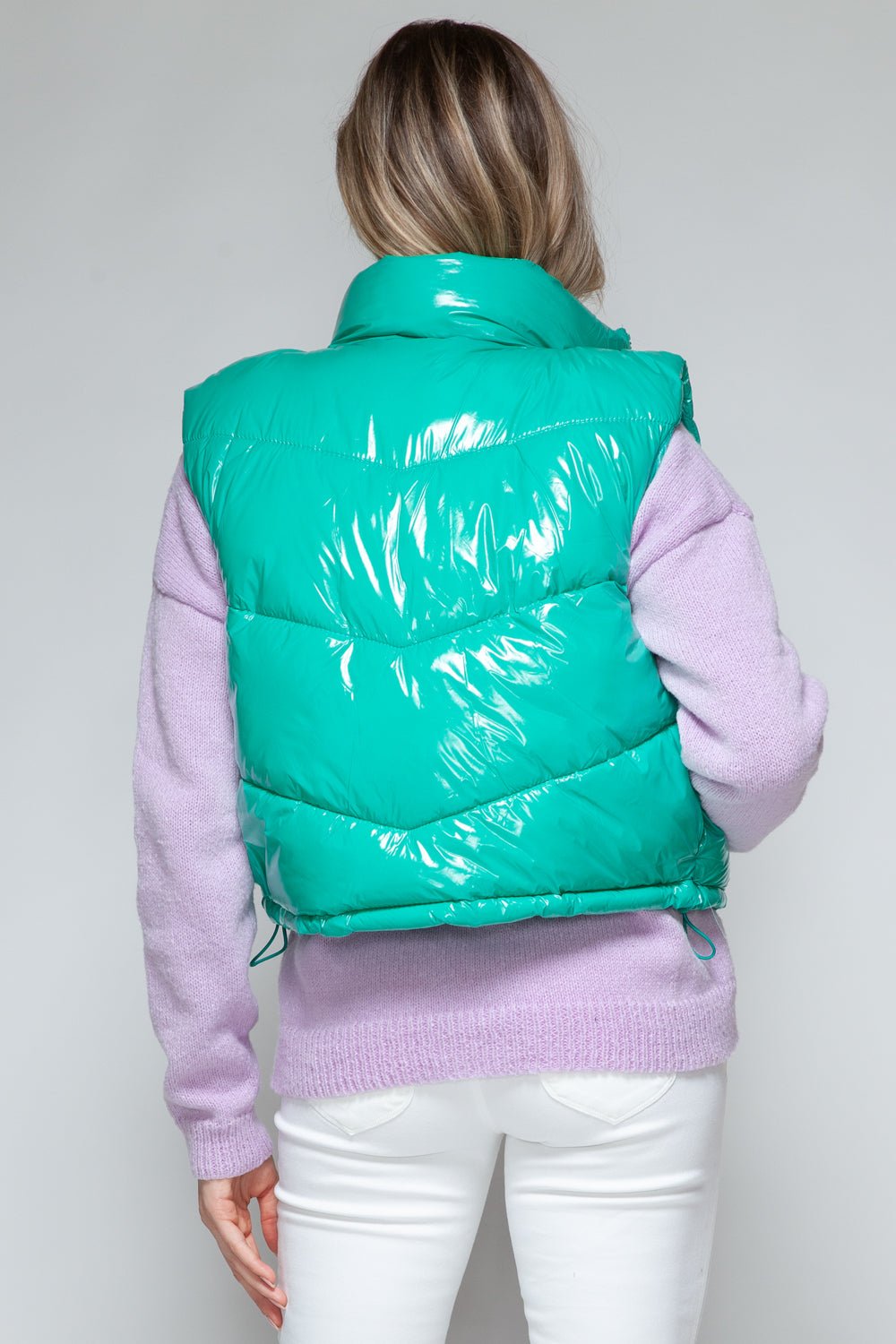 SNOBBISH - Zip Up Turtleneck Quilted Vest in Green