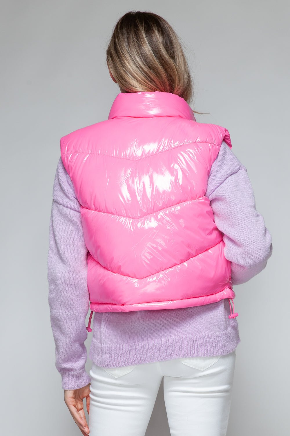 SNOBBISH - Zip Up Turtleneck Quilted Vest in Hot Pink