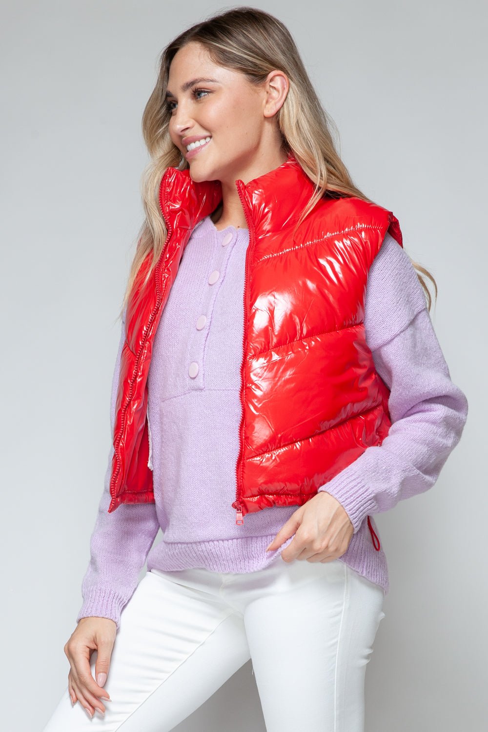 SNOBBISH - Zip Up Turtleneck Quilted Vest in Red