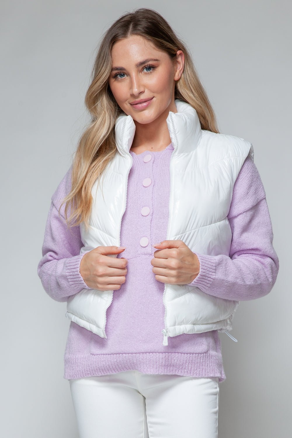 SNOBBISH - Zip Up Turtleneck Quilted Vest in White