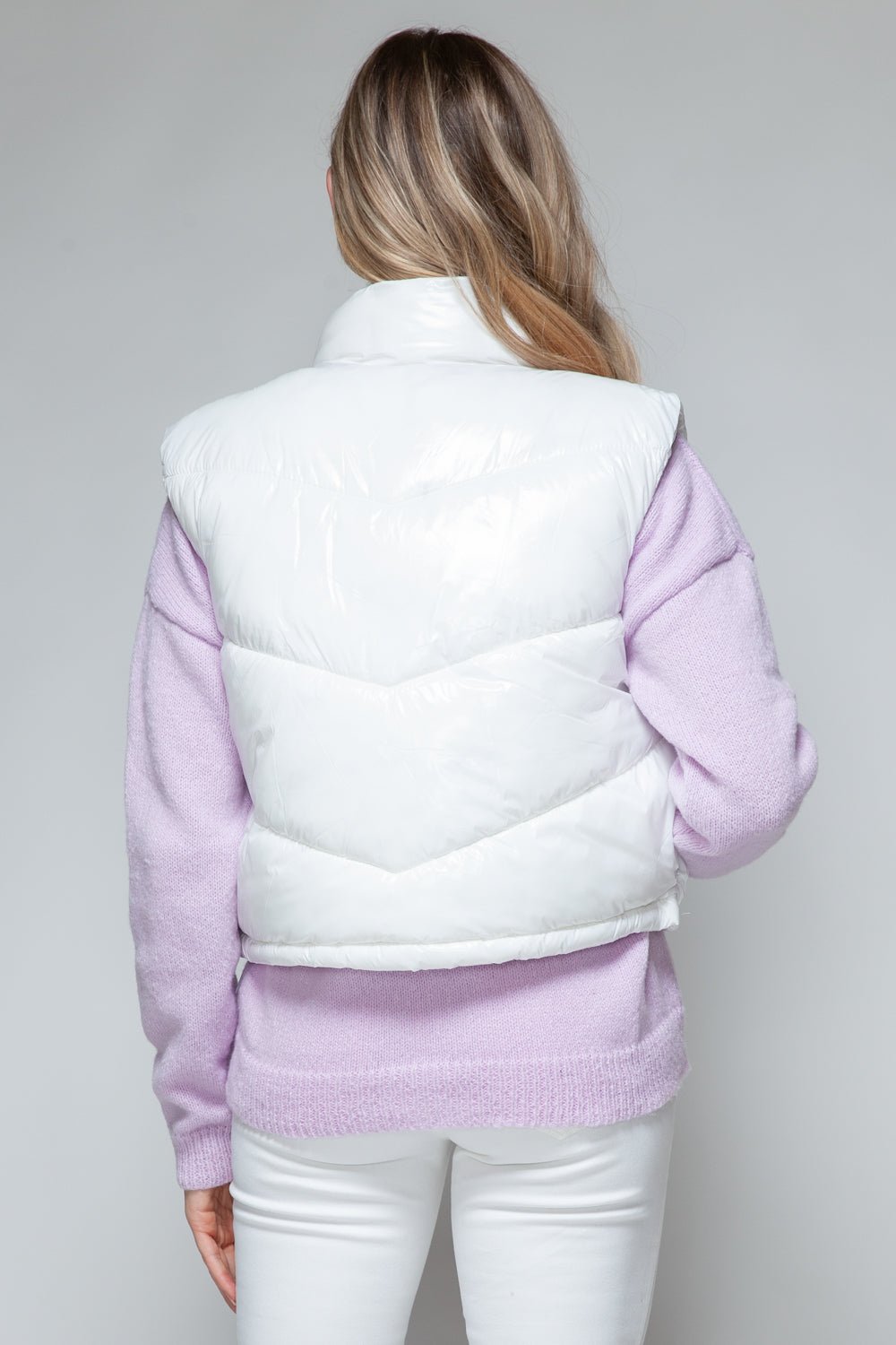 SNOBBISH - Zip Up Turtleneck Quilted Vest in White