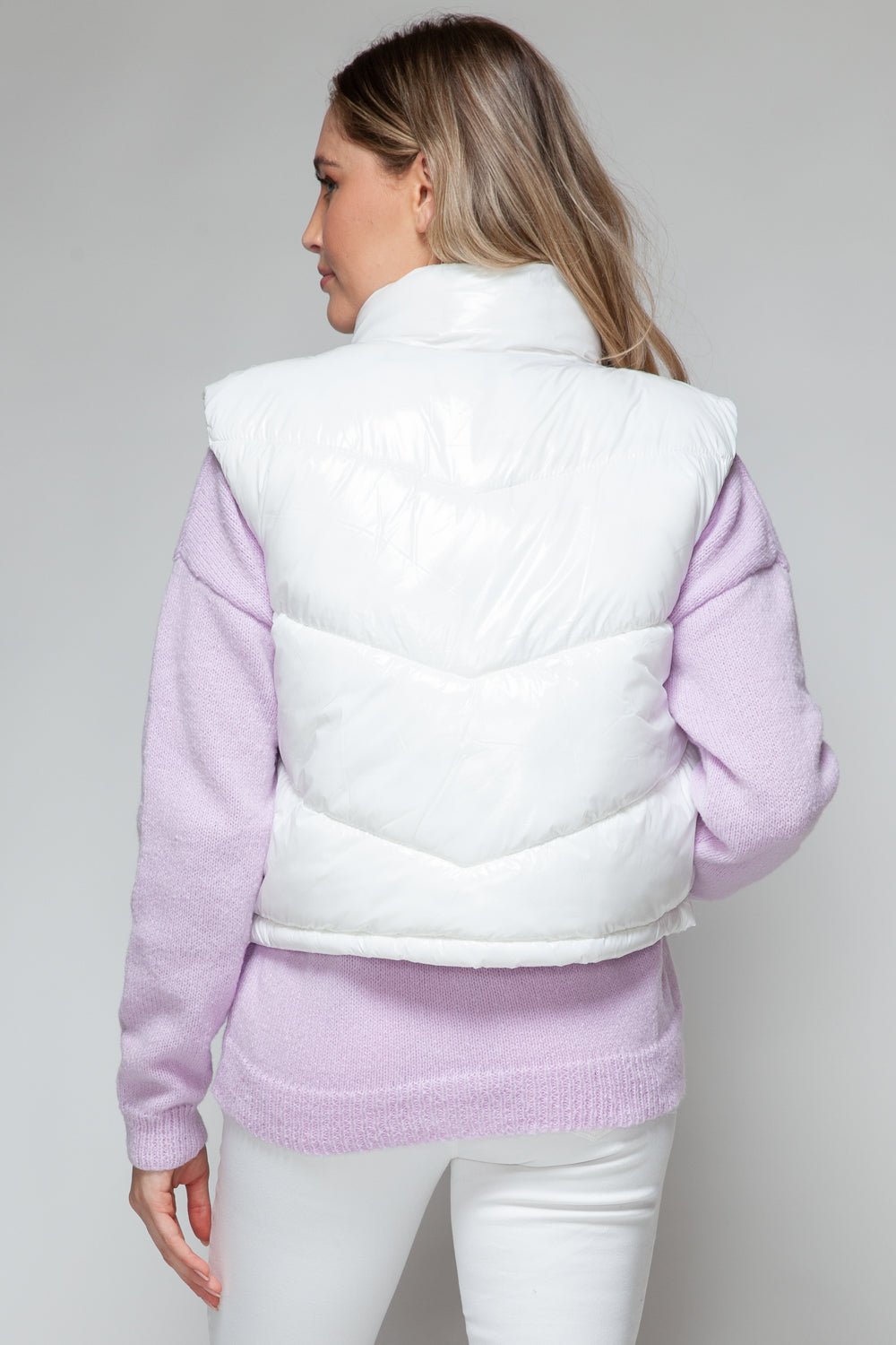 SNOBBISH - Zip Up Turtleneck Quilted Vest in White