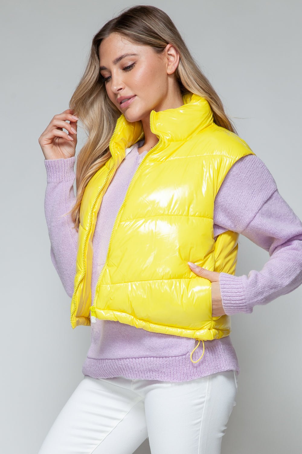 SNOBBISH - Zip Up Turtleneck Quilted Vest in Yellow