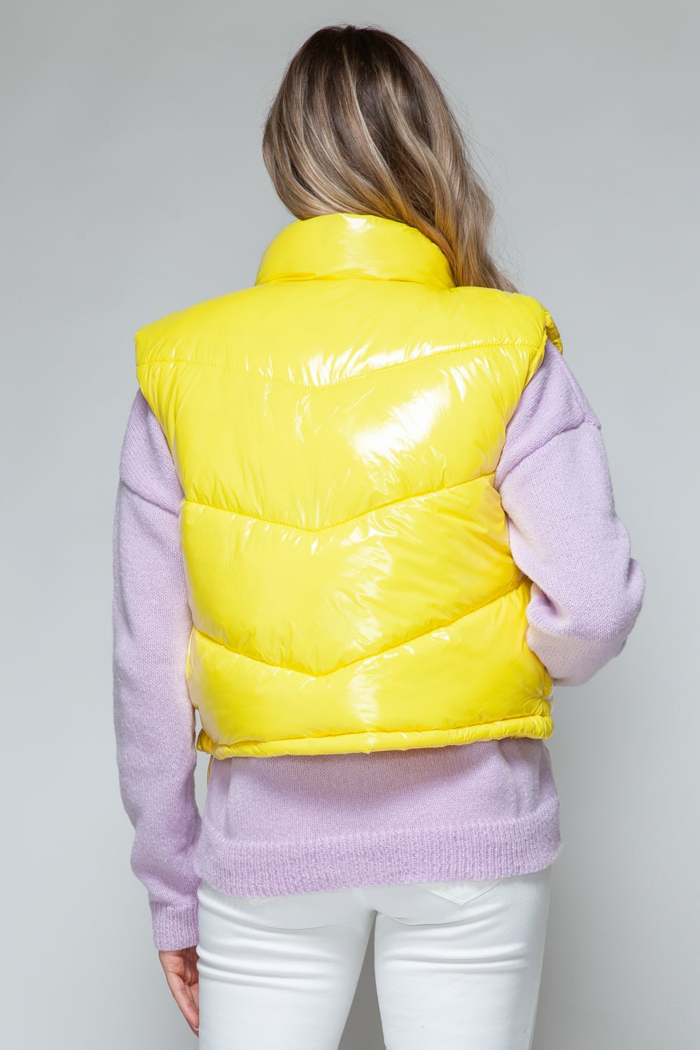 SNOBBISH - Zip Up Turtleneck Quilted Vest in Yellow