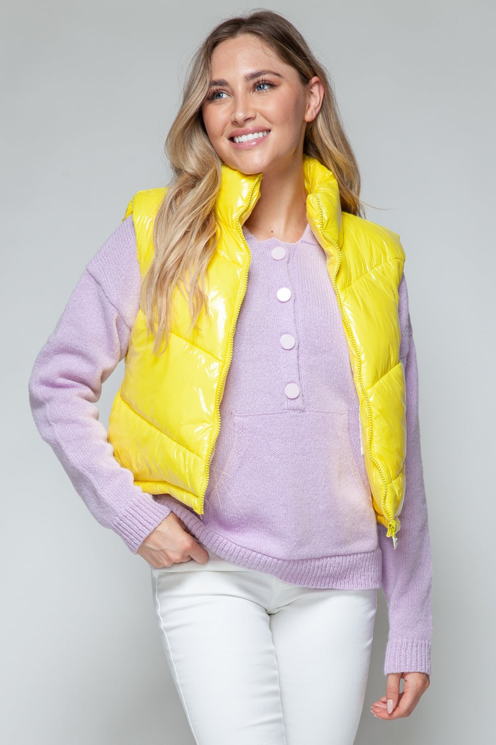 SNOBBISH - Zip Up Turtleneck Quilted Vest in Yellow