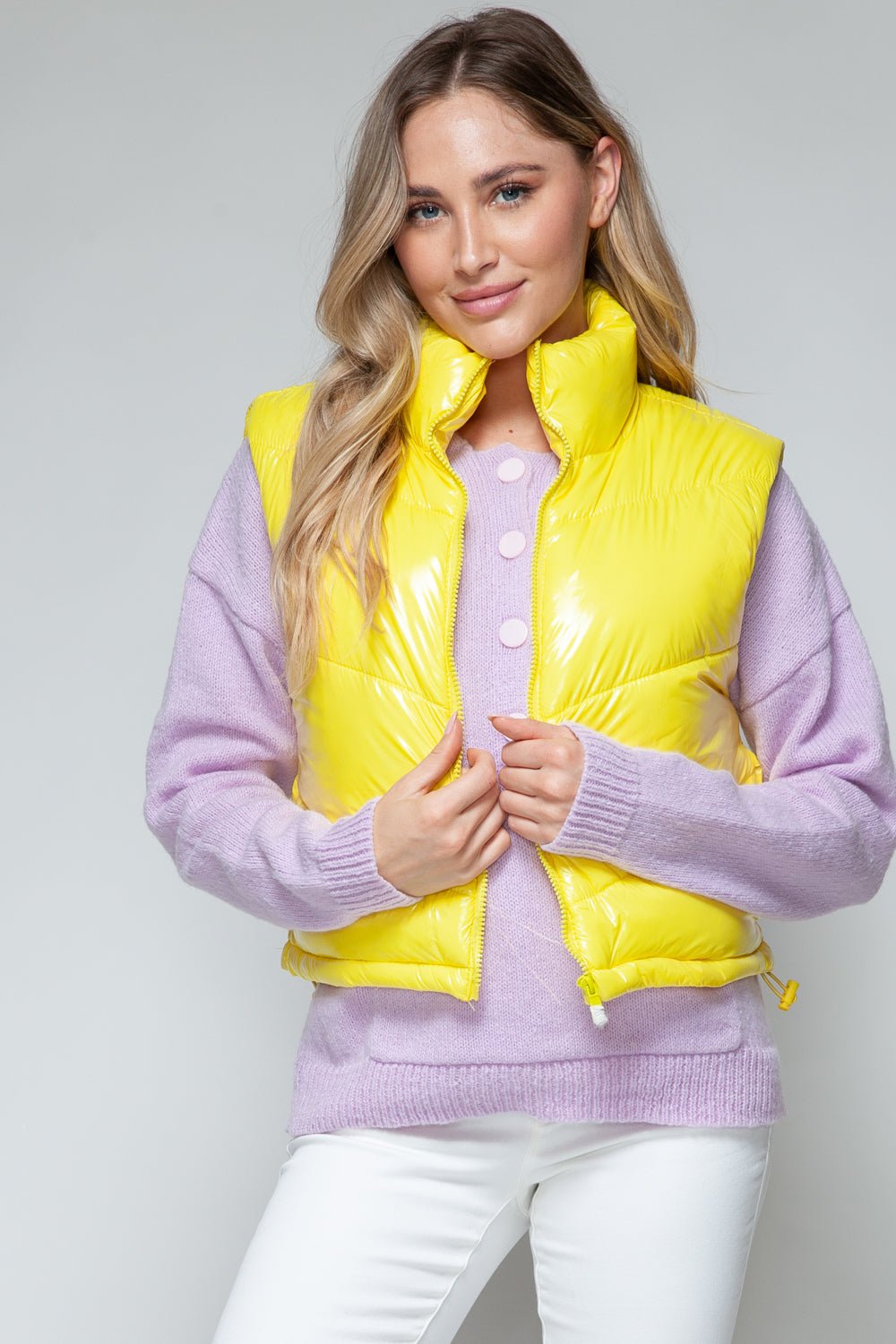 SNOBBISH - Zip Up Turtleneck Quilted Vest in Yellow