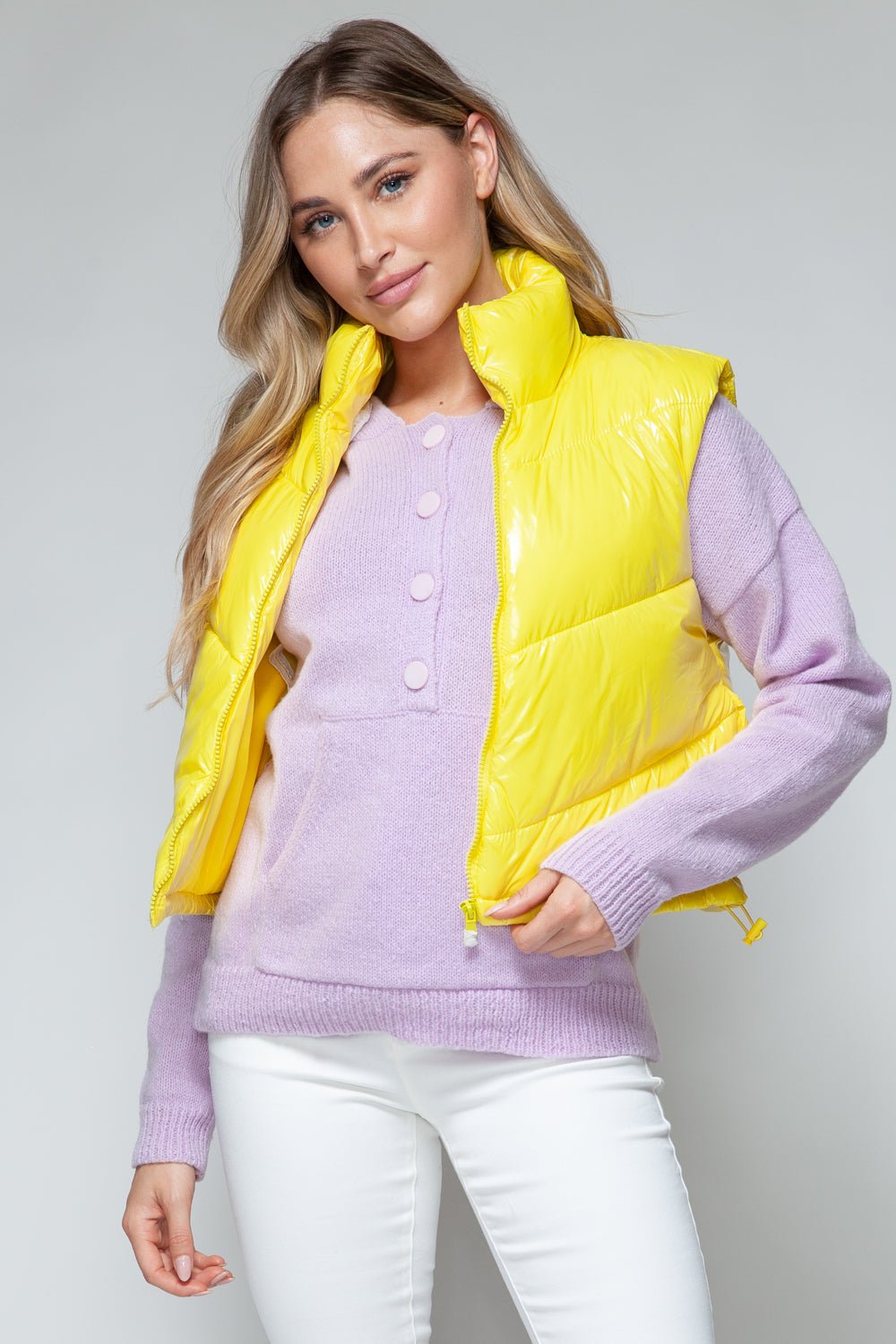 SNOBBISH - Zip Up Turtleneck Quilted Vest in Yellow