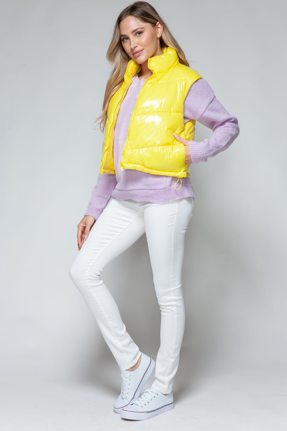 SNOBBISH - Zip Up Turtleneck Quilted Vest in Yellow