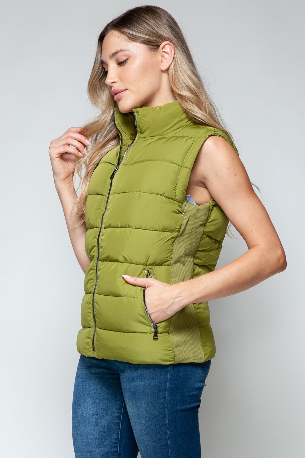 SNOBBISH - Zip Up Turtleneck Vest with Pockets in Cardamom Seed