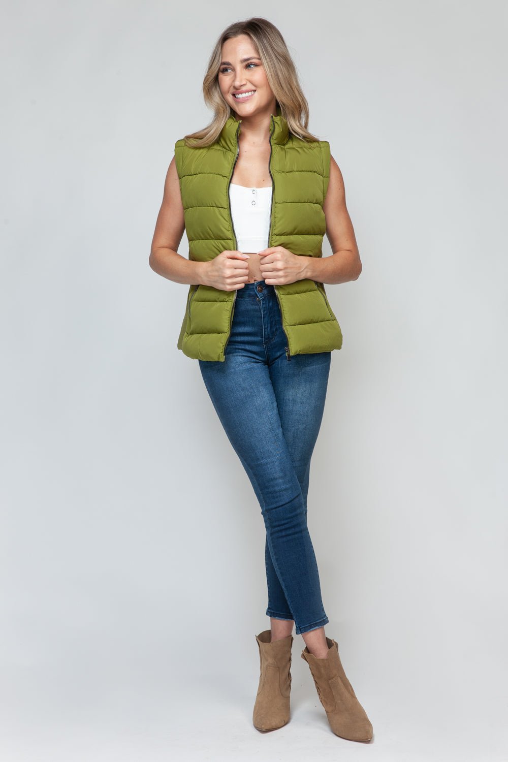 SNOBBISH - Zip Up Turtleneck Vest with Pockets in Cardamom Seed