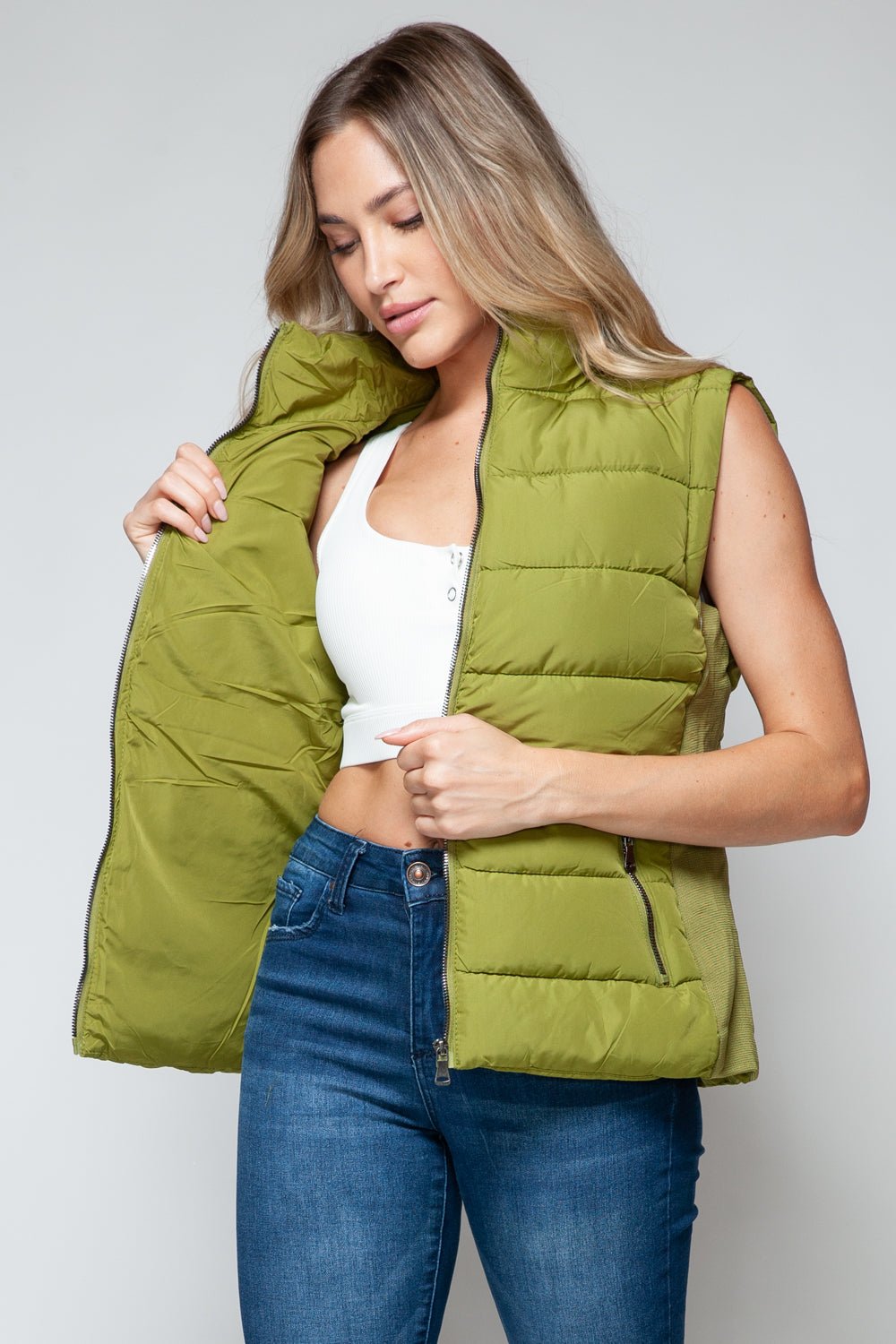 SNOBBISH - Zip Up Turtleneck Vest with Pockets in Cardamom Seed