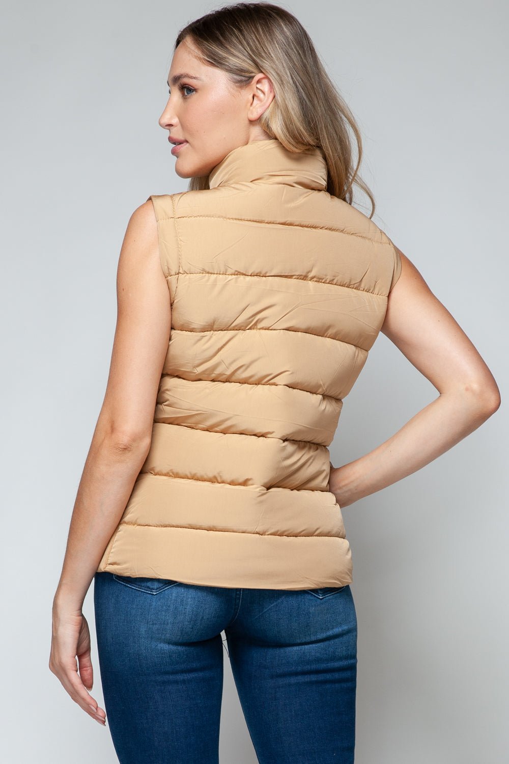 SNOBBISH - Zip Up Turtleneck Vest with Pockets in Iced Coffee