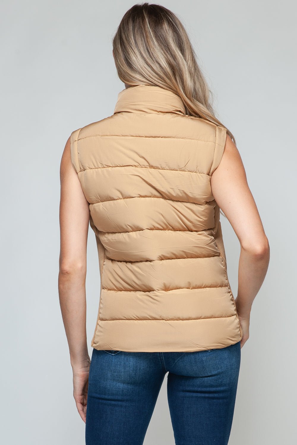 SNOBBISH - Zip Up Turtleneck Vest with Pockets in Iced Coffee