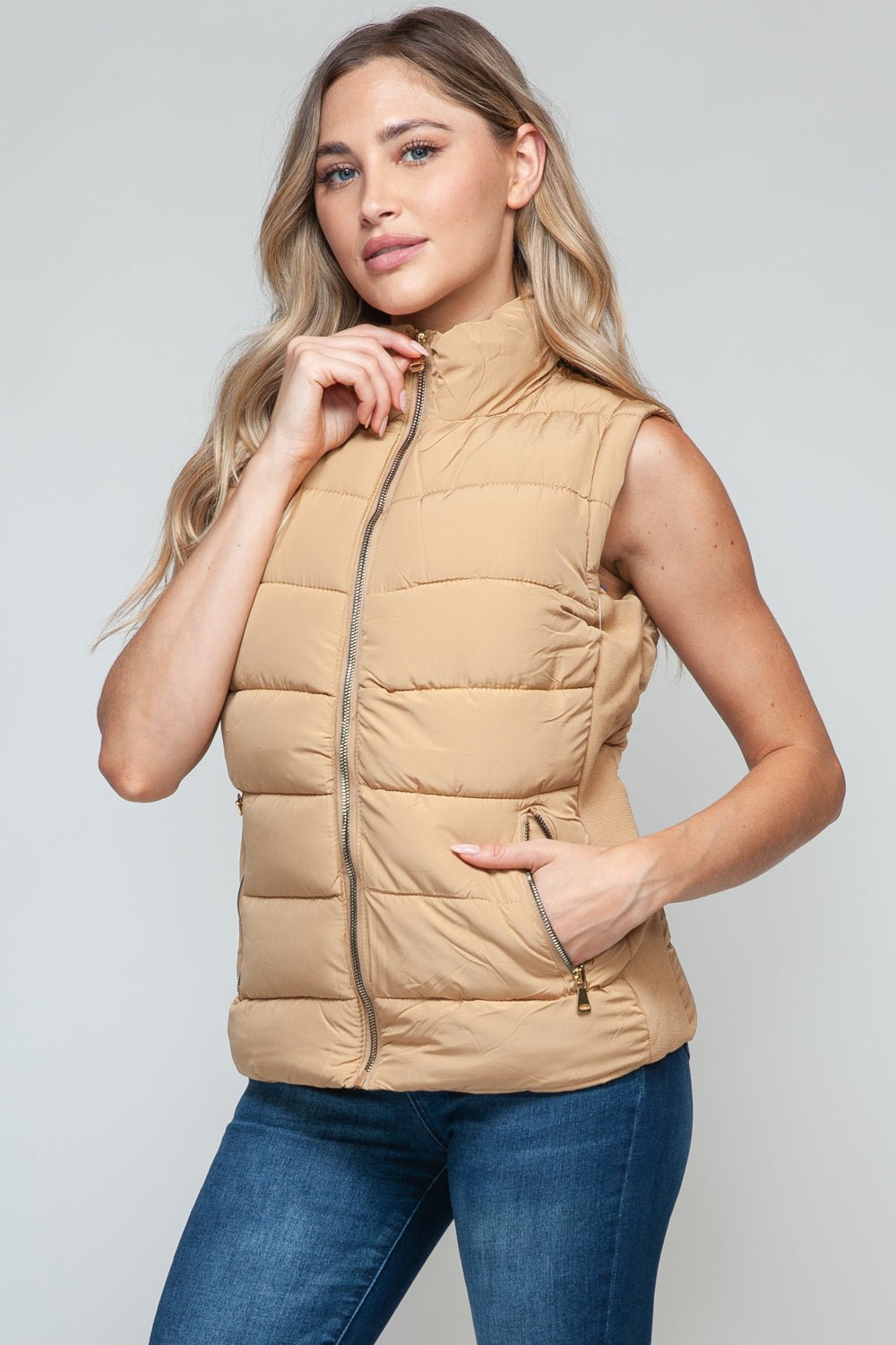 SNOBBISH - Zip Up Turtleneck Vest with Pockets in Iced Coffee