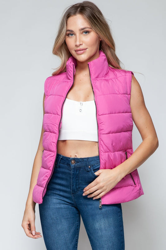 SNOBBISH - Zip Up Turtleneck Vest with Pockets in Rose Violet