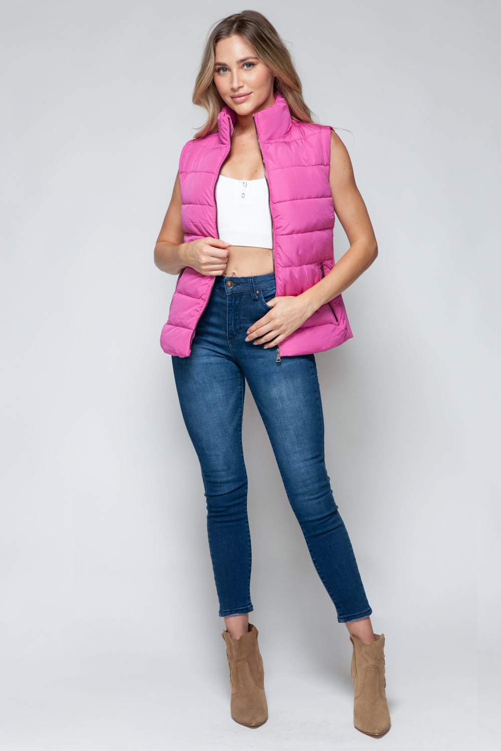 SNOBBISH - Zip Up Turtleneck Vest with Pockets in Rose Violet