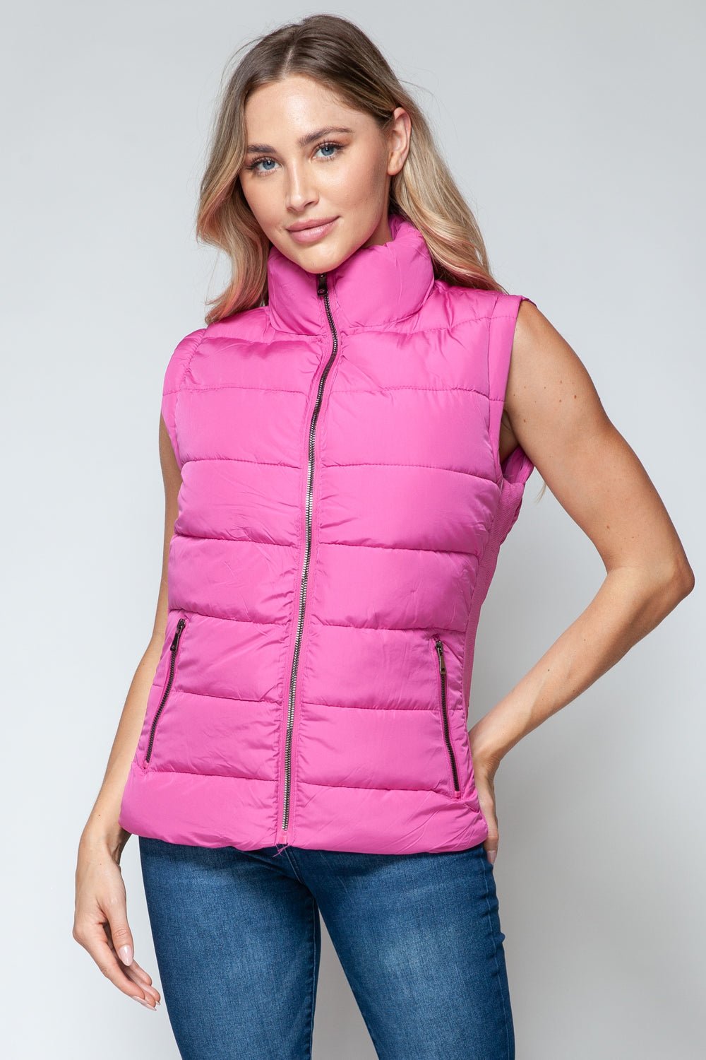 SNOBBISH - Zip Up Turtleneck Vest with Pockets in Rose Violet