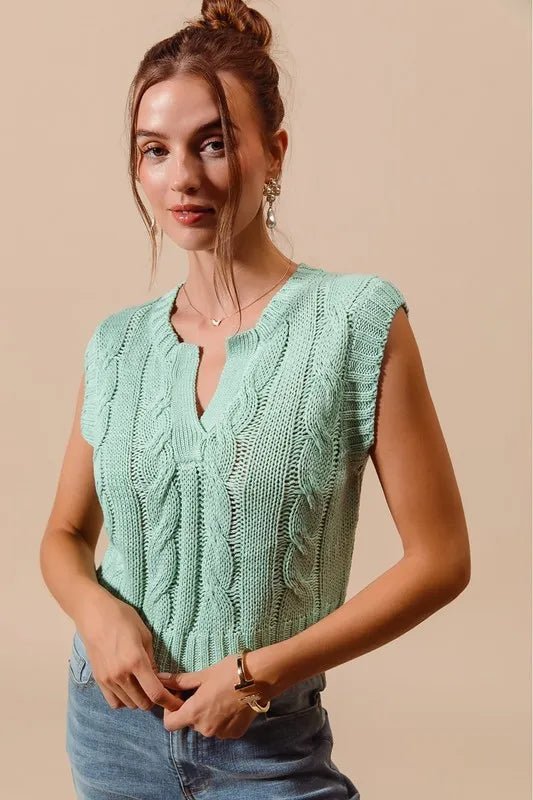 SO ME - Cable Knit Sweater Vest – Mint Blue