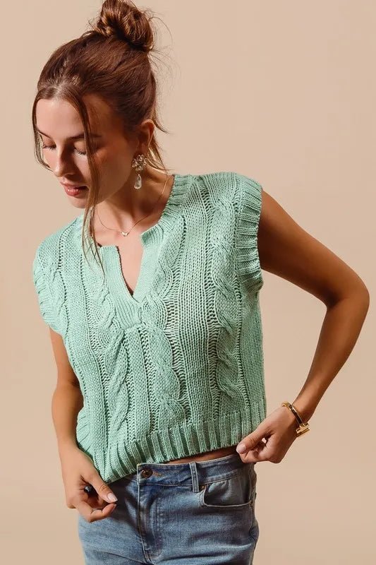 SO ME - Cable Knit Sweater Vest – Mint Blue