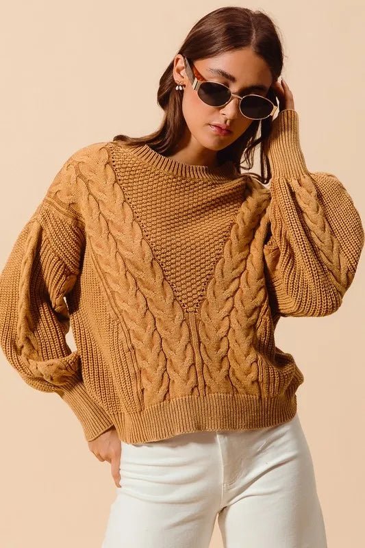 SO ME - Chunky Cable Knit Sweater in Golden Camel