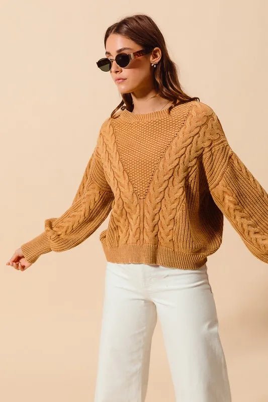 SO ME - Chunky Cable Knit Sweater in Golden Camel