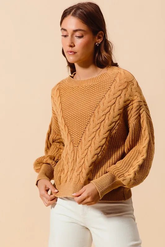 SO ME - Chunky Cable Knit Sweater in Golden Camel