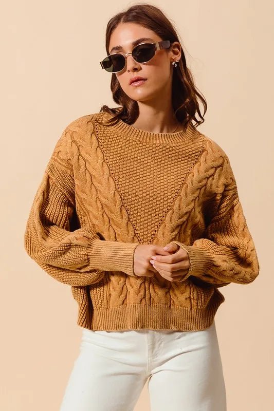 SO ME - Chunky Cable Knit Sweater in Golden Camel