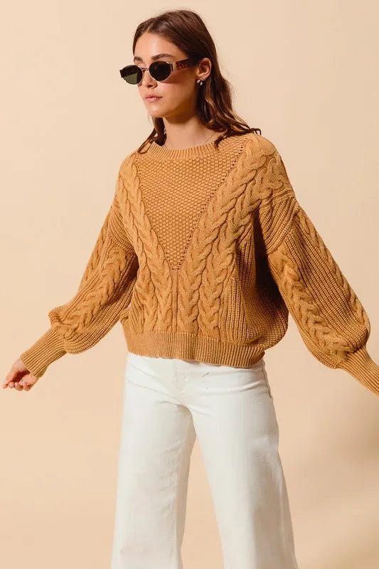 SO ME - Chunky Cable Knit Sweater in Golden Camel