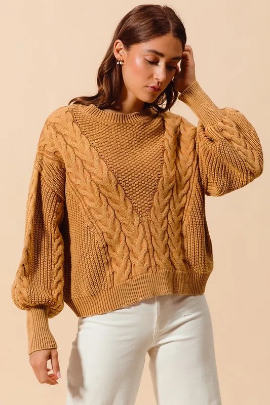 SO ME - Chunky Cable Knit Sweater in Golden Camel