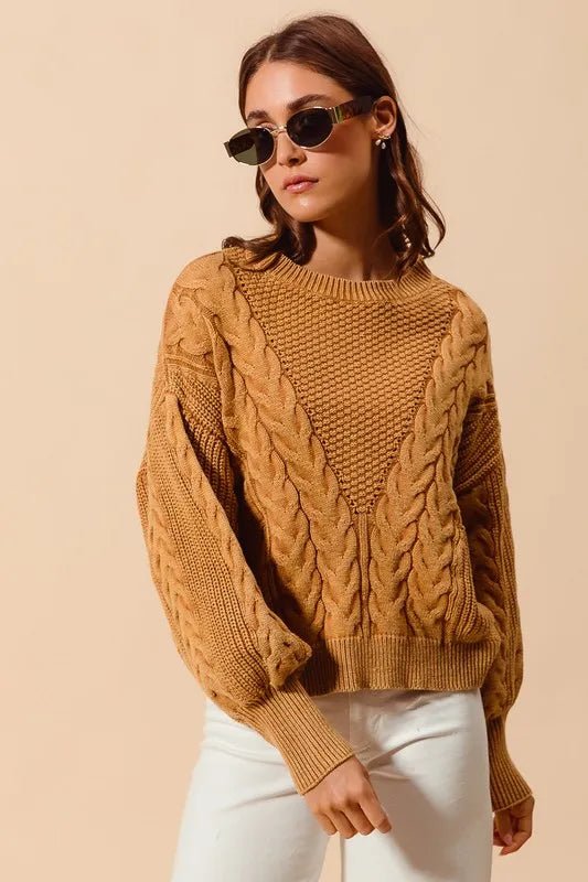 SO ME - Chunky Cable Knit Sweater in Golden Camel