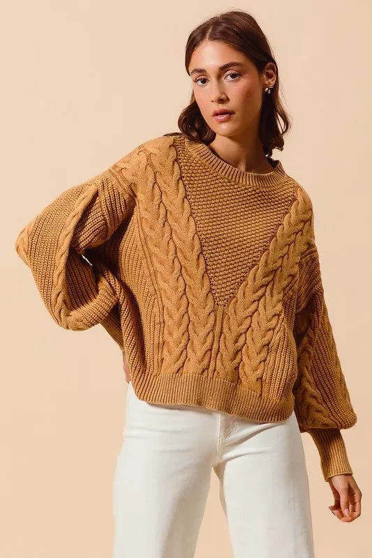SO ME - Chunky Cable Knit Sweater in Golden Camel