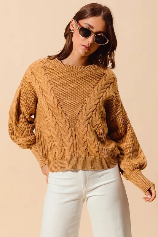 SO ME - Chunky Cable Knit Sweater in Golden Camel