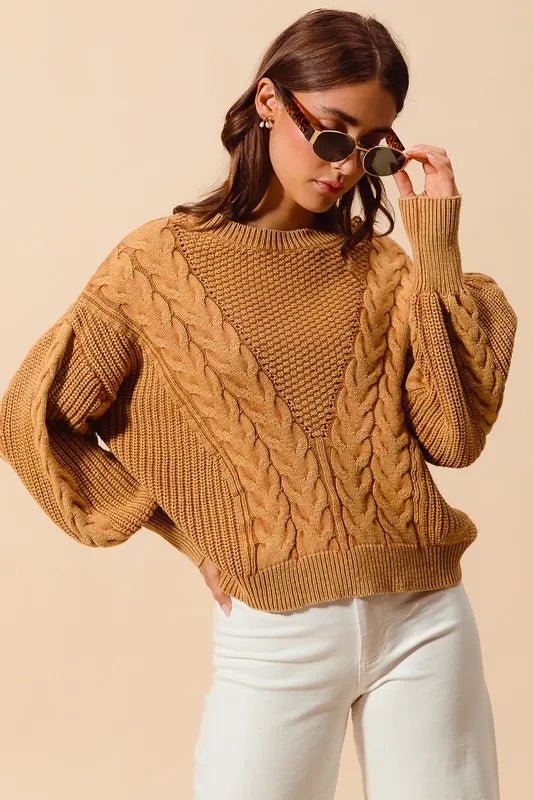 SO ME - Chunky Cable Knit Sweater in Golden Camel