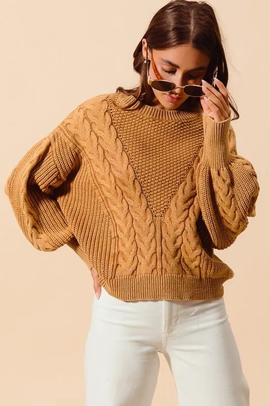 SO ME - Chunky Cable Knit Sweater in Golden Camel