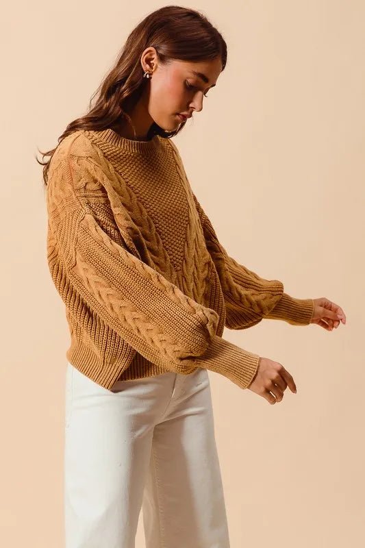 SO ME - Chunky Cable Knit Sweater in Golden Camel