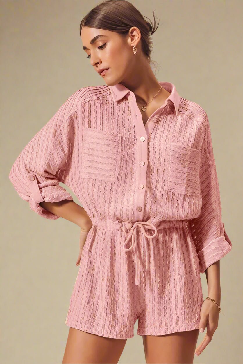 SO ME - Dusty Rose Textured Button - Up Romper