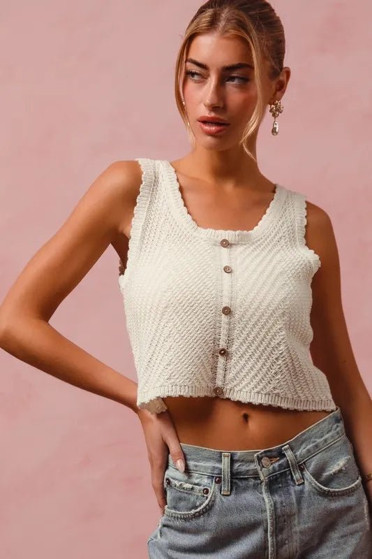 SO ME - Ivory Button Front Knit Tank Top