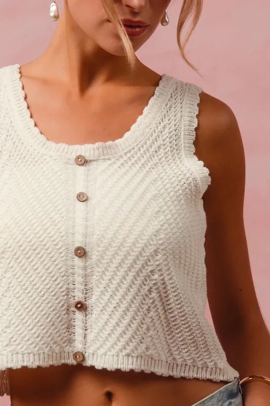 SO ME - Ivory Button Front Knit Tank Top