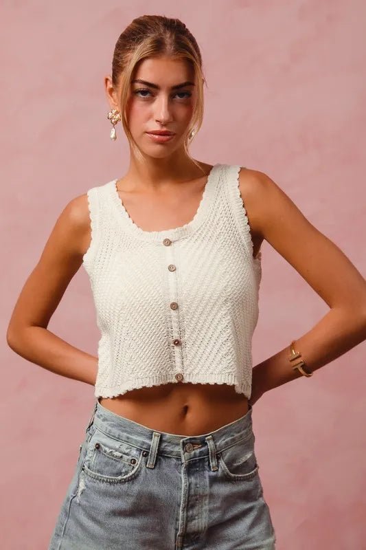 SO ME - Ivory Button Front Knit Tank Top